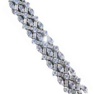 Diamonique cluster Baguette, Marquise, Round Bracelet.Vintage SS